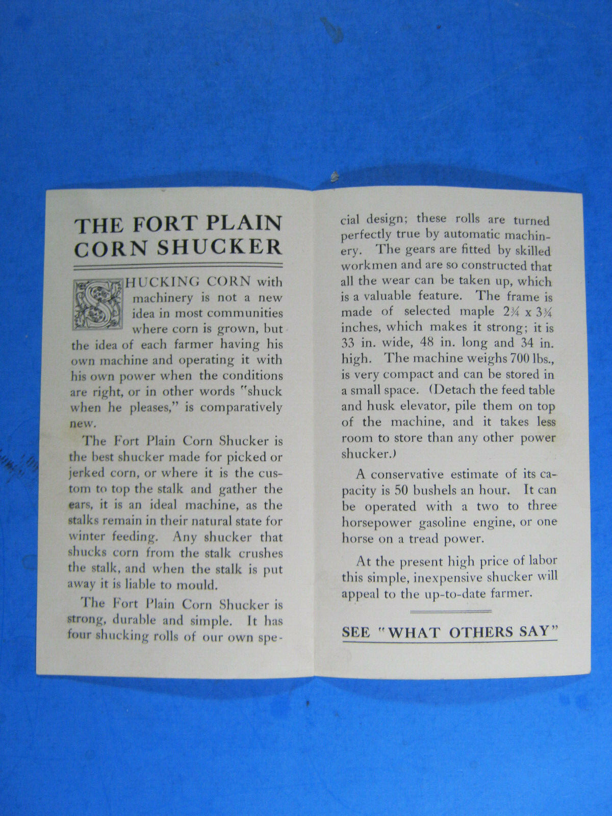FORT PLAIN CORN HUSKER SHUCKER STEWART BERGEN BROCHURE ORIGINAL