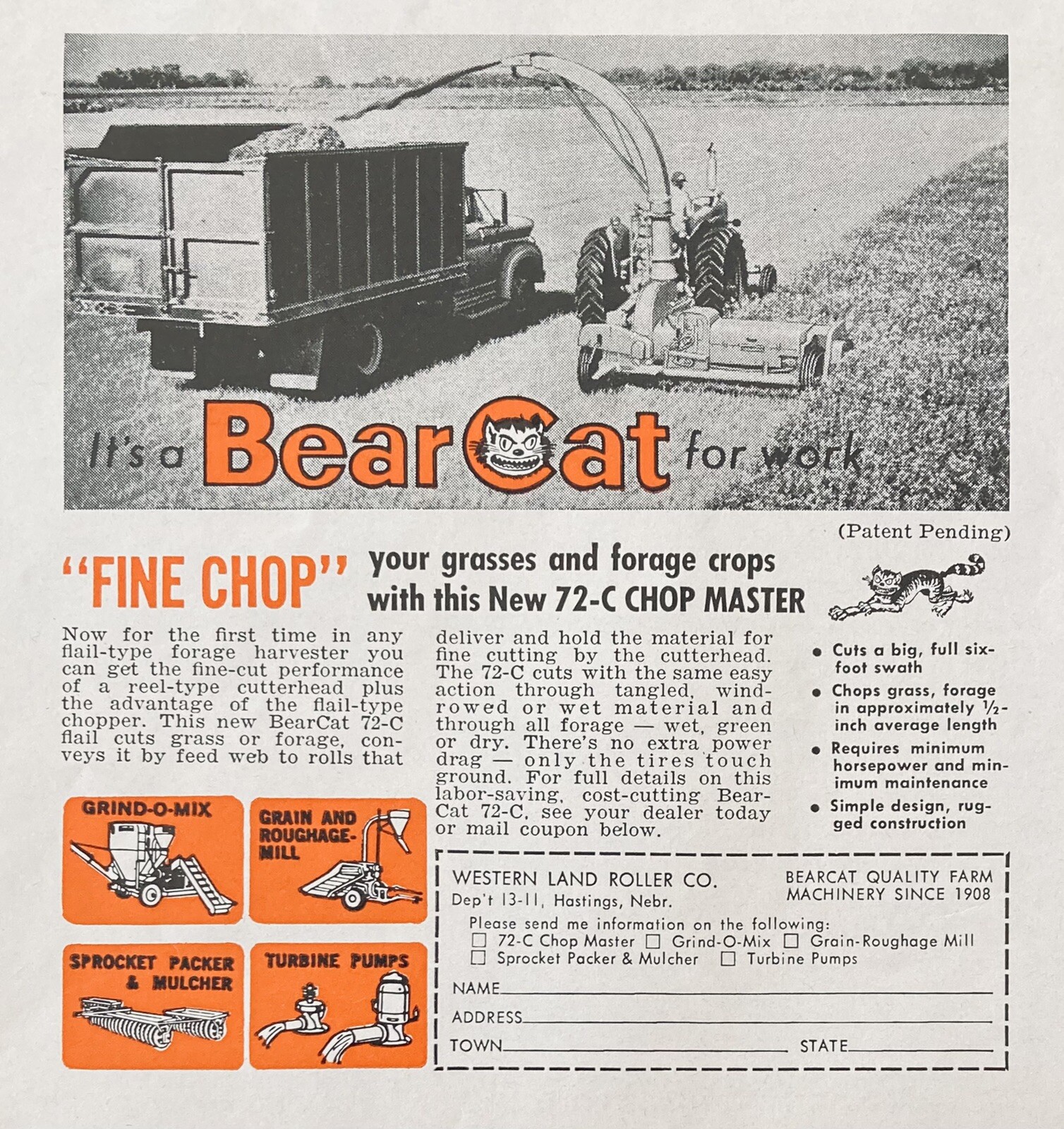 1964 AD(XH37)~WESTERN LAND ROLLER CO. HASTINGS, NEB. BEAR CAT 72-C CHOP MASTER