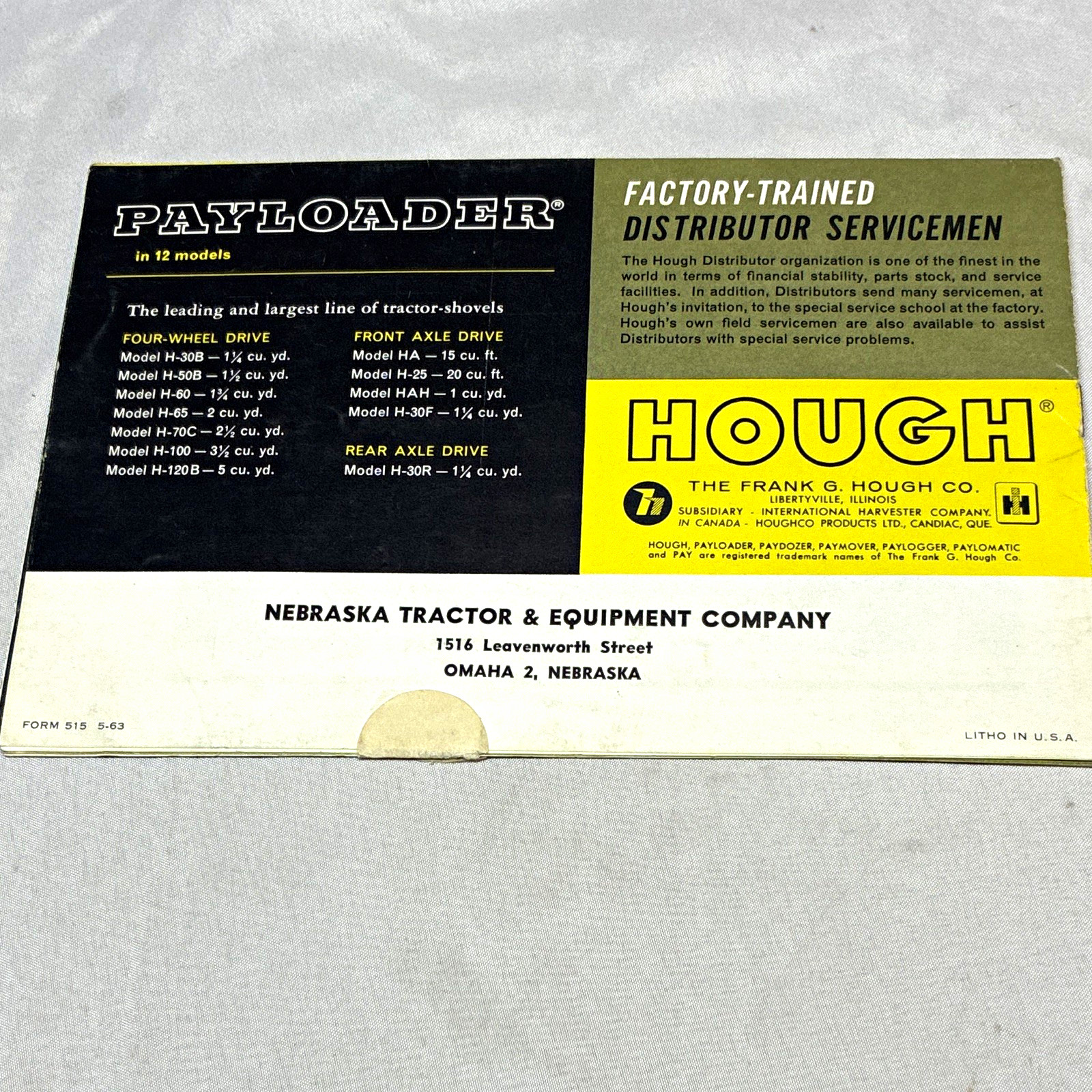Hough Payloader Tractor-Shovel 1963 Original Advertising Brochure