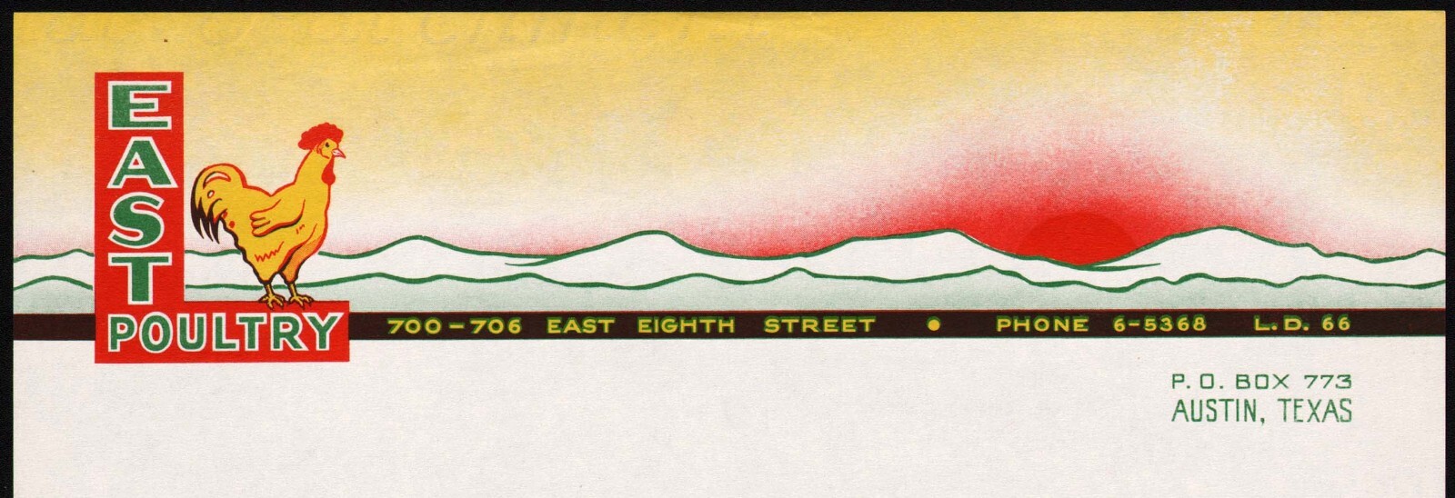 Vintage letterhead EAST POULTRY full color chicken Austin Texas unused n-mint+