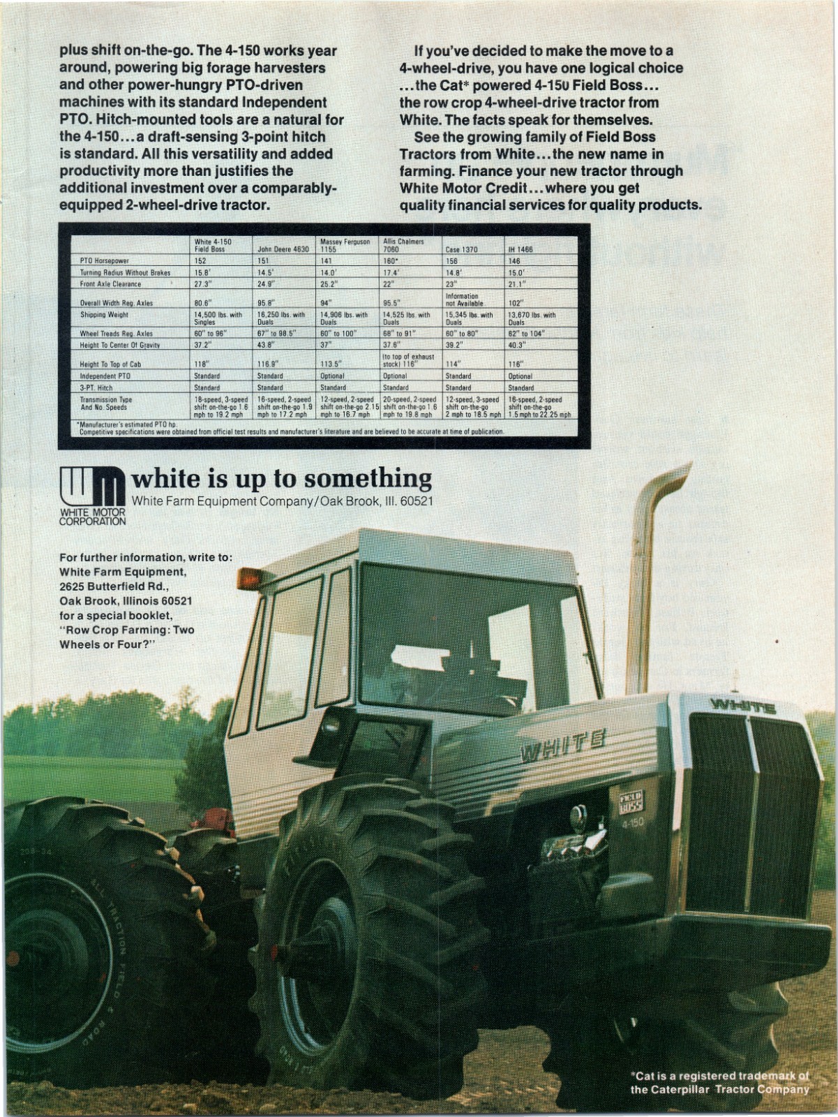 1974 White 4-150 Row Crop Tractor Vintage 70&rsquo;s 2-Page Print Ad