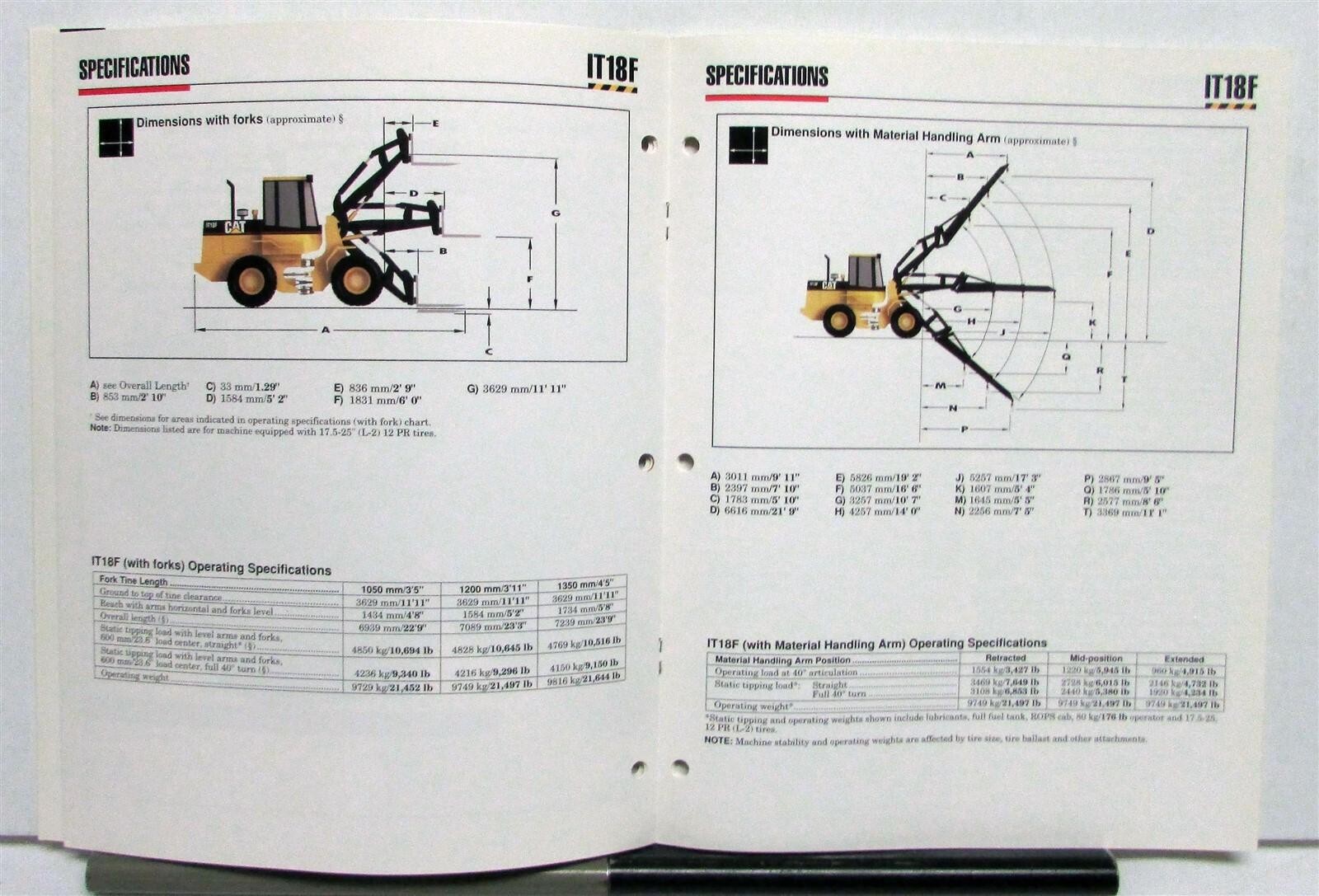 1992 Caterpillar IT18F Integrated Toolcarrier Specs Construction Sale Brochure