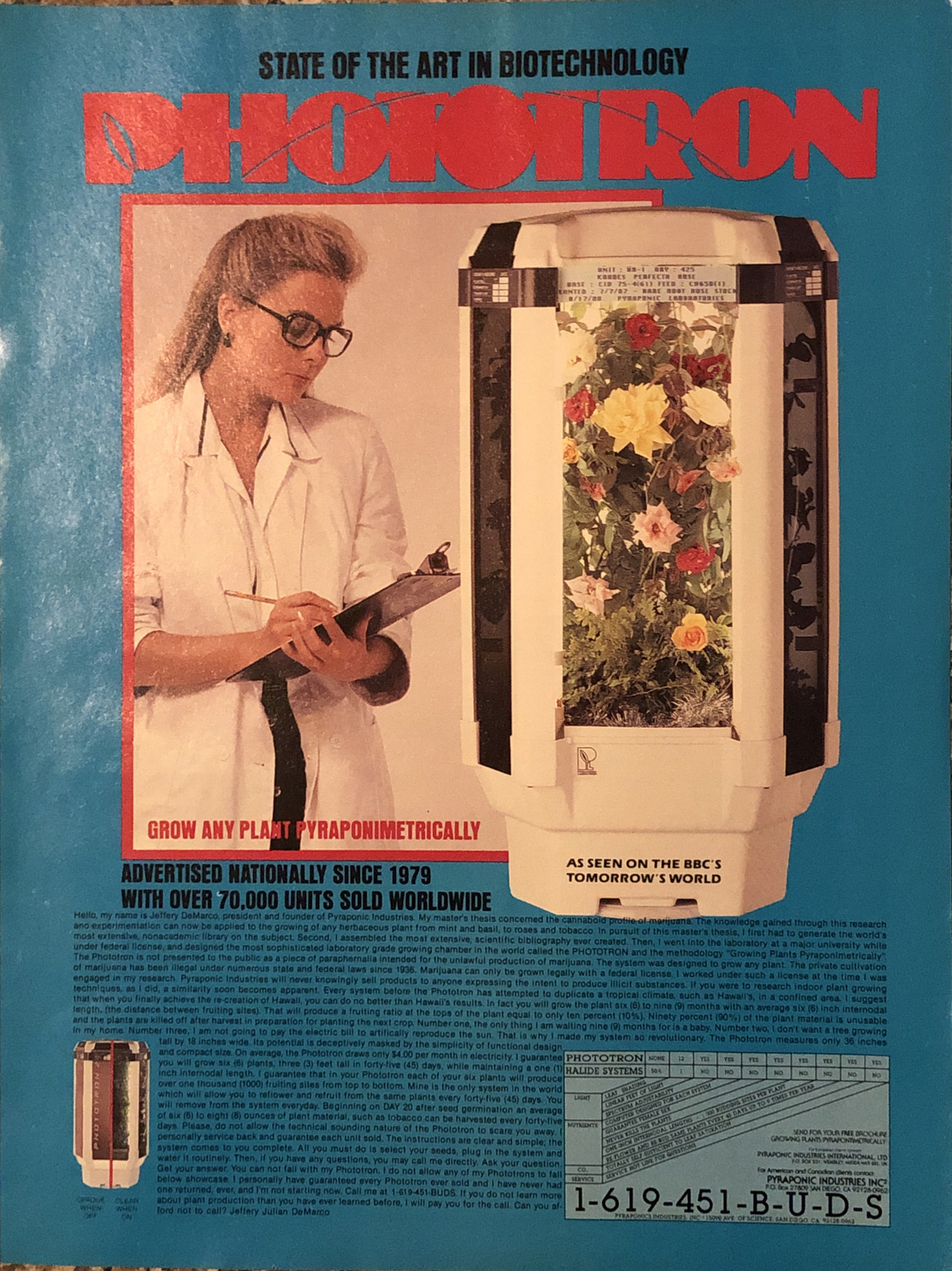 1989 Phototron Pyraponic Indoor Plant Grow PRINT AD Biotechnology VTG 1980s
