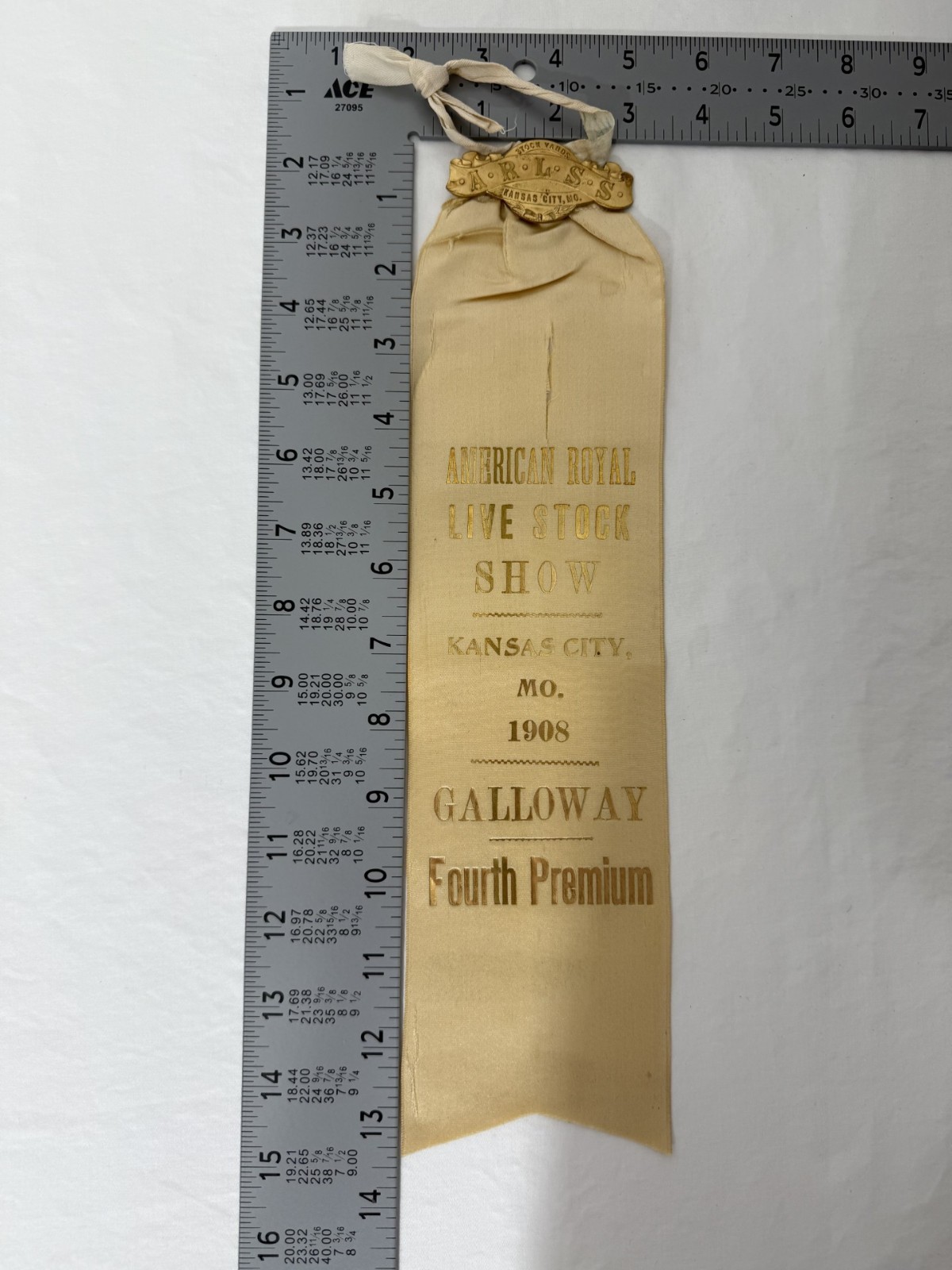American Royal Livestock Show Kansas City MO 1908 Galloway 4th Premium Ribbon