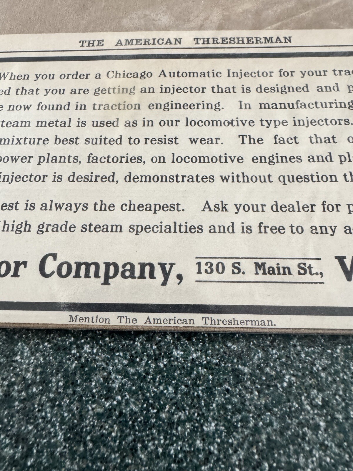 Vintage 1911 Ohio Injector Company Wadsworth Ohio Ad “The American Thresherman”
