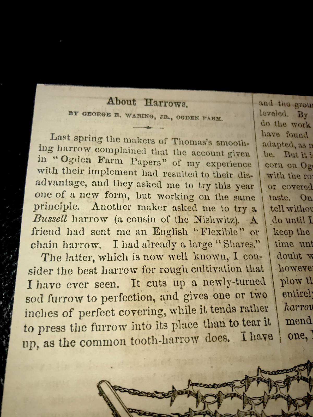ORIGINAL 1872 Ogden Farm Harrows Engraving Advertising & Article – Rhode Island