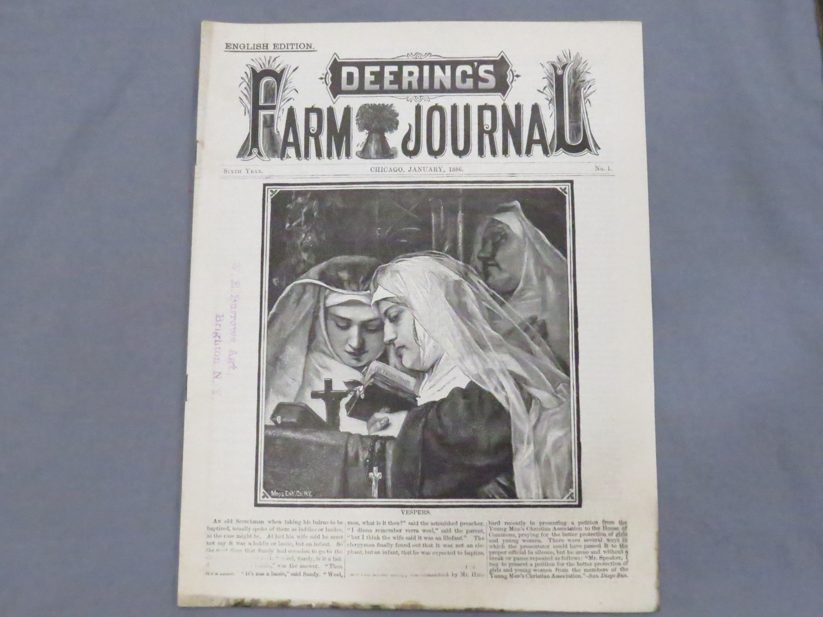 Vintage 1886 DEERING IHC Farm Journal Magazine 16 pages Binder Reaper IH Early!