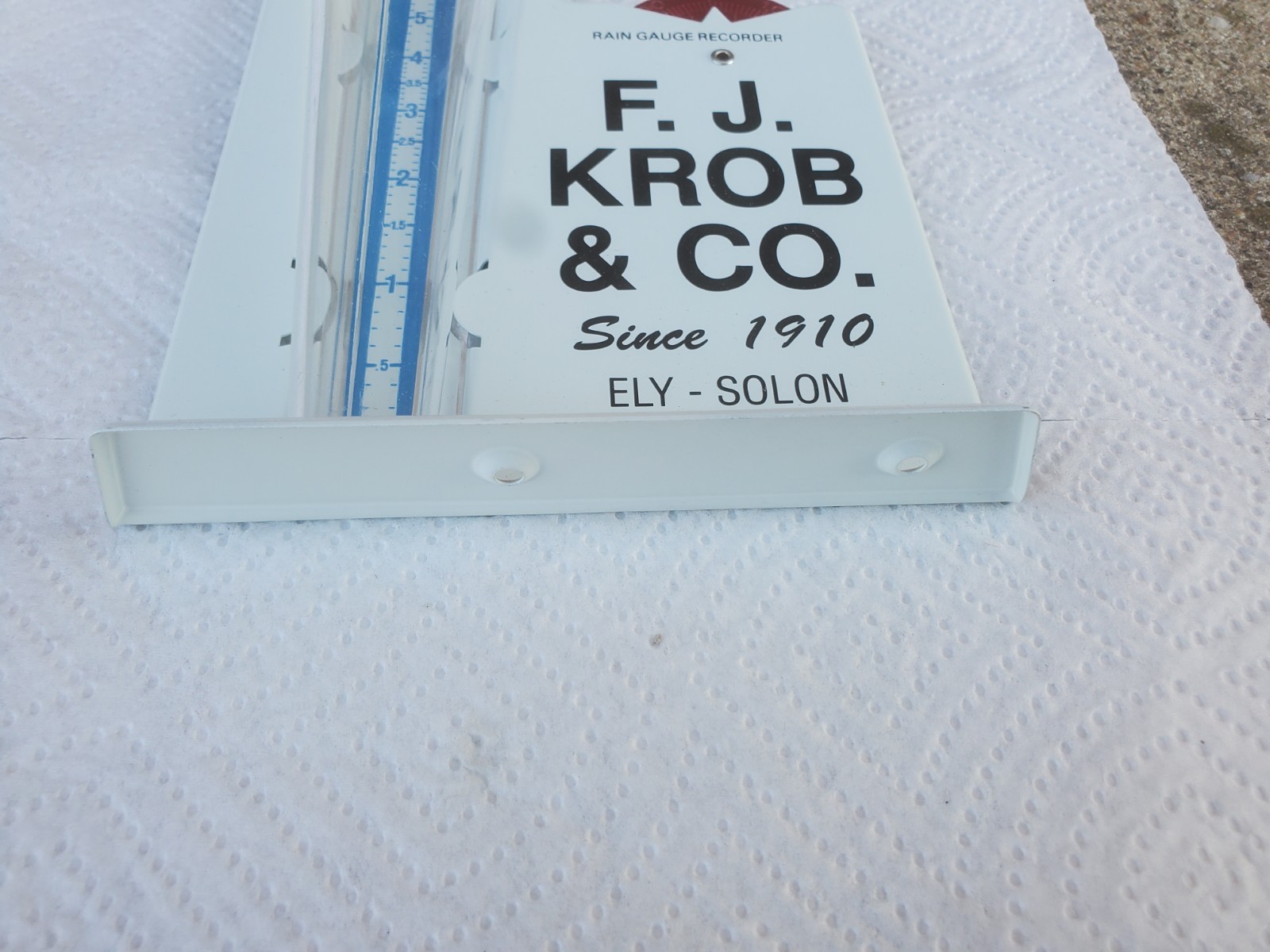 Metal Rain Guage F C Krob & Co. Ely Solon Rowley Walker Iowa Grain Elevator