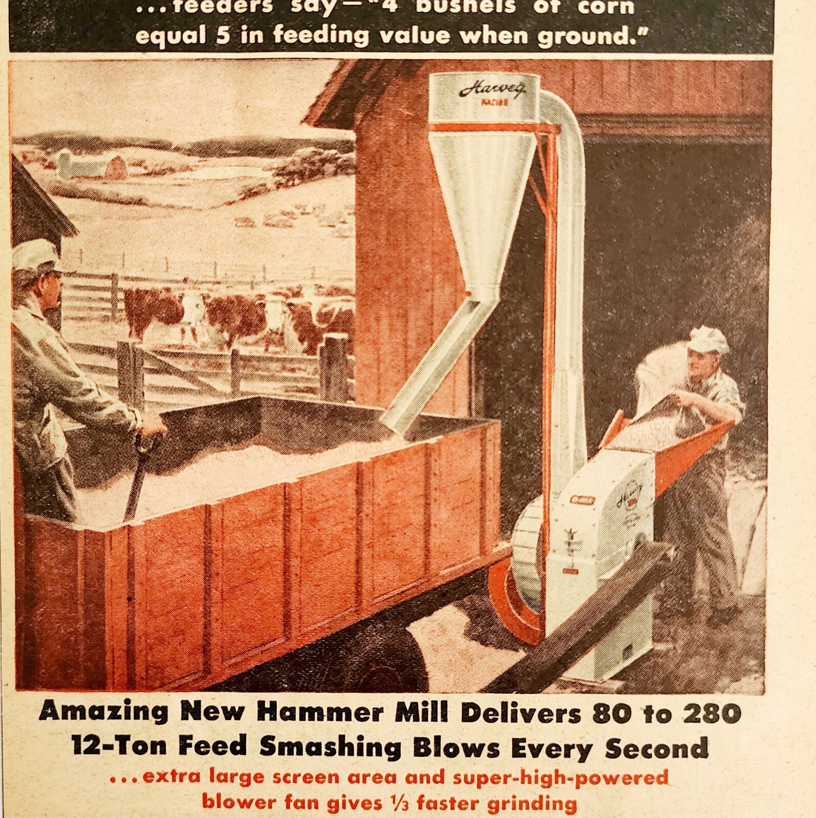 1947 Harvey Hammer Mill Corn Grinder Advertisement Farming Agriculture DWNN18