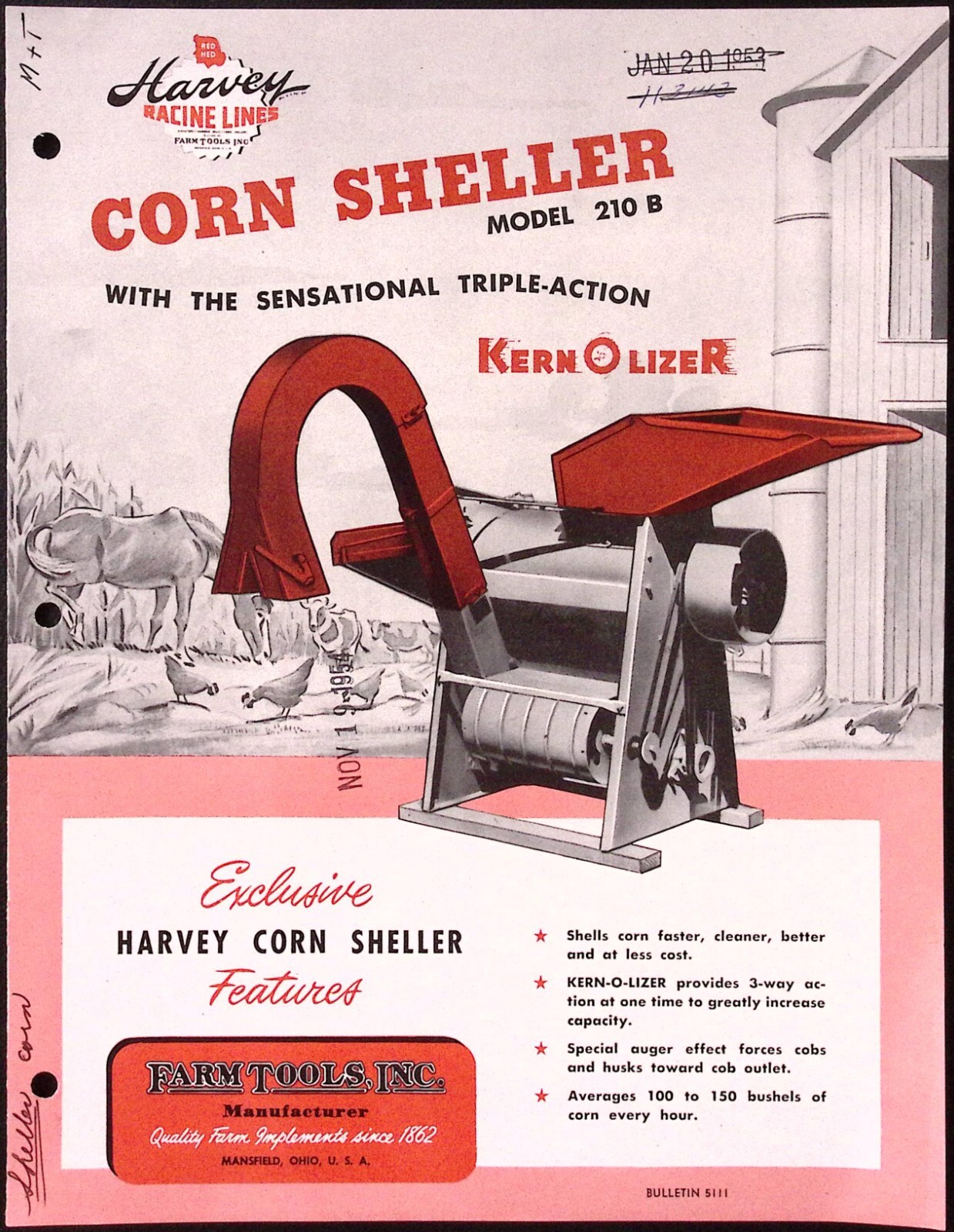 1953 Harvey Racine Lines Corn Sheller KernOLizer Brochure Mansfield OH