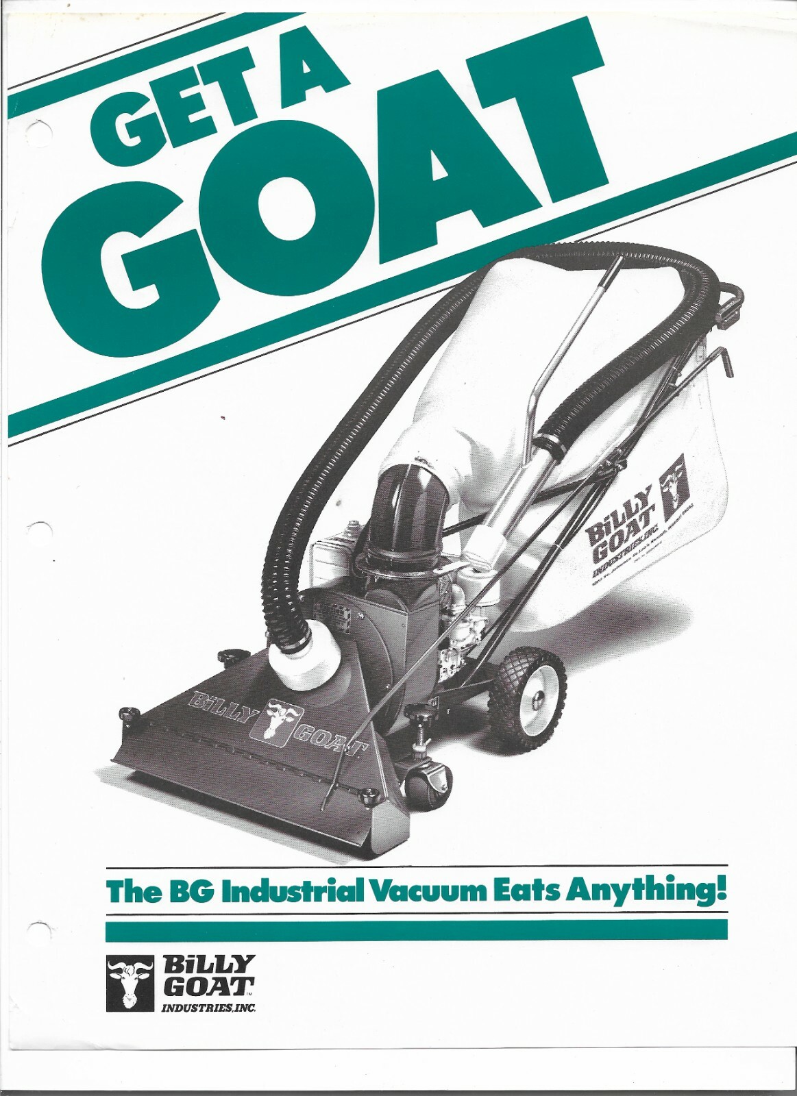 Original Billy Goat BG50A BG60A BG60P Industrial Vacuums Sales Brochure # 040787