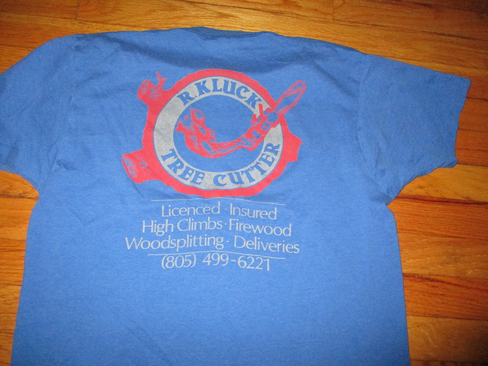 Vintage 80s R KLUCK Tree Cutter T Shirt XL 50% Oxnard CA Soft Thin