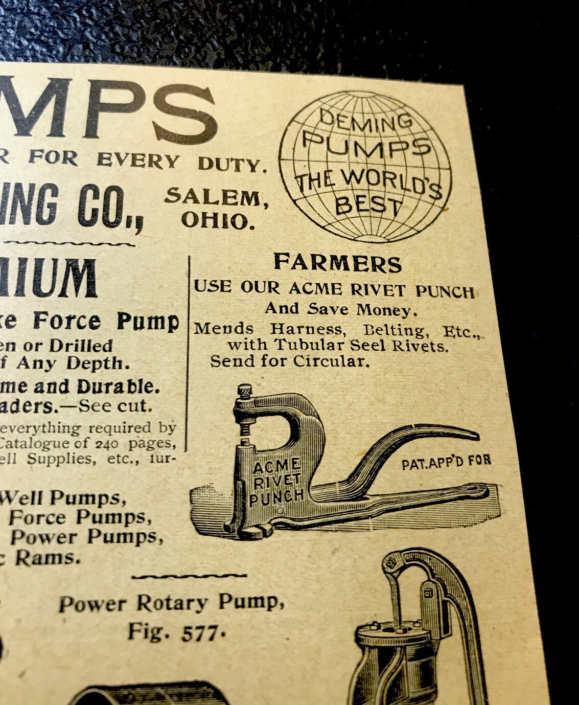 ORIGINAL 1897 Deming Pumps Farm Advertising – Salem – Ohio