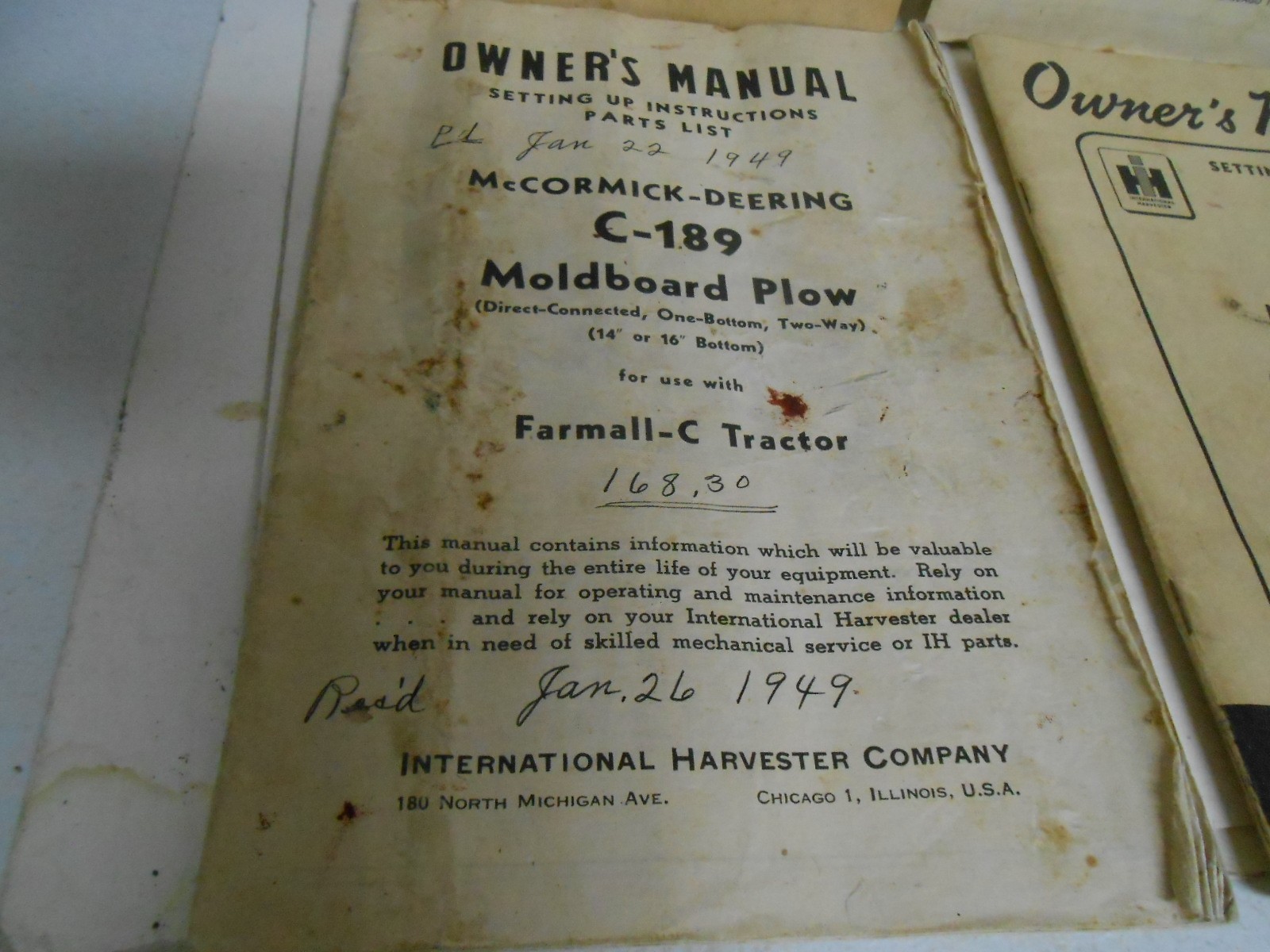 IH McCormick-Deering Corn Cotton Cultivator Mower Tractor planter Owners Manual