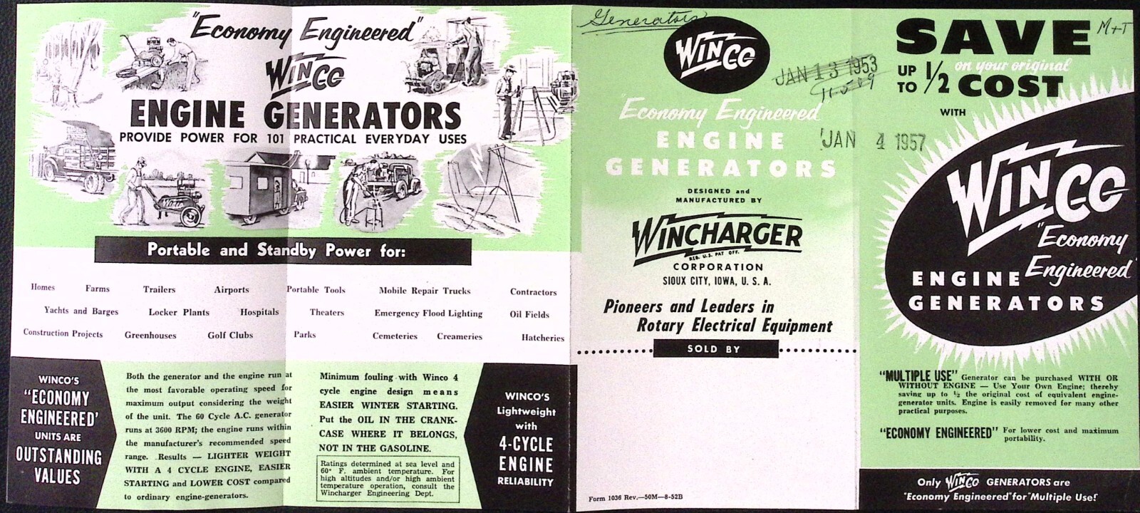 1957 Winco Economy Engineered Engine Generators Brochure