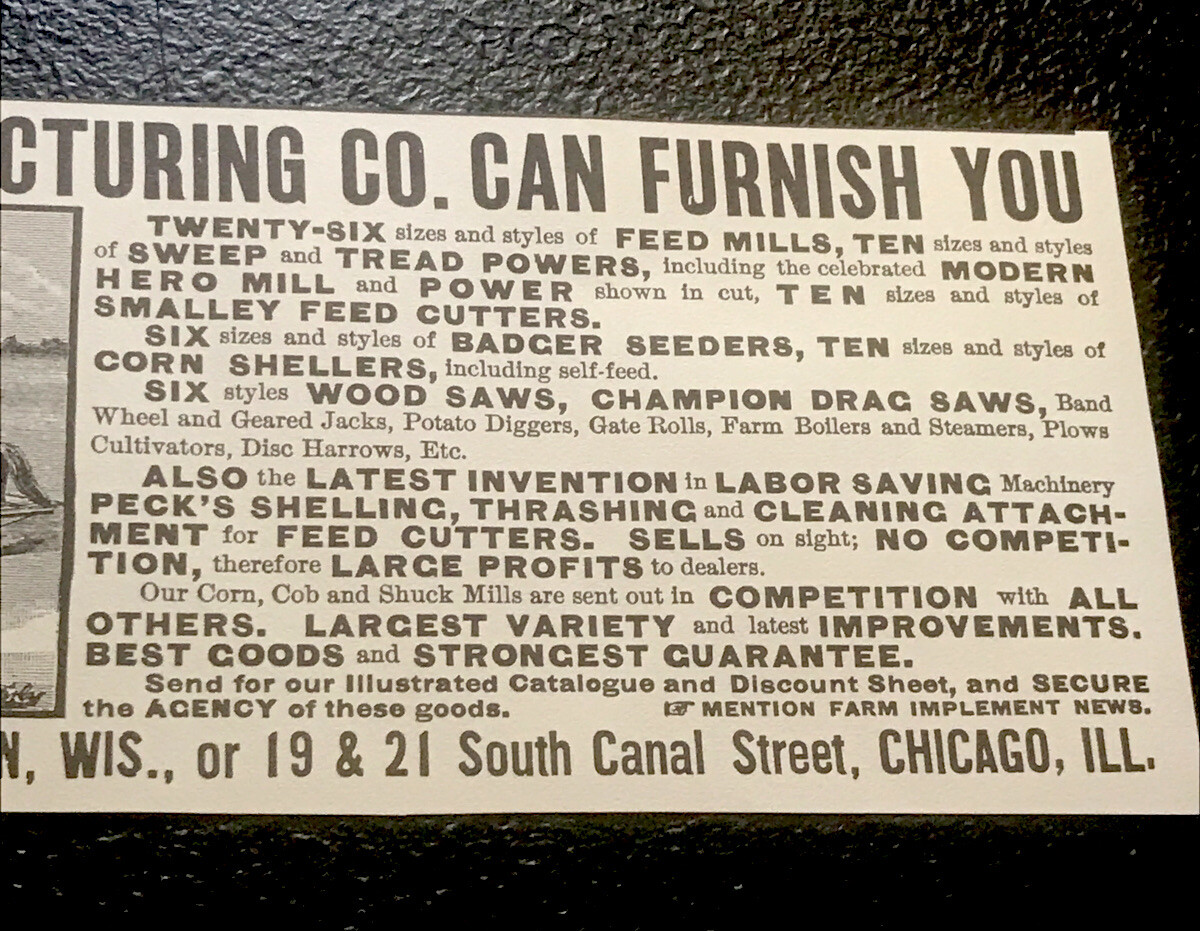 1889 Appleton Mfg.Co. Implement Farm Advertising – Appleton – Wisconsin