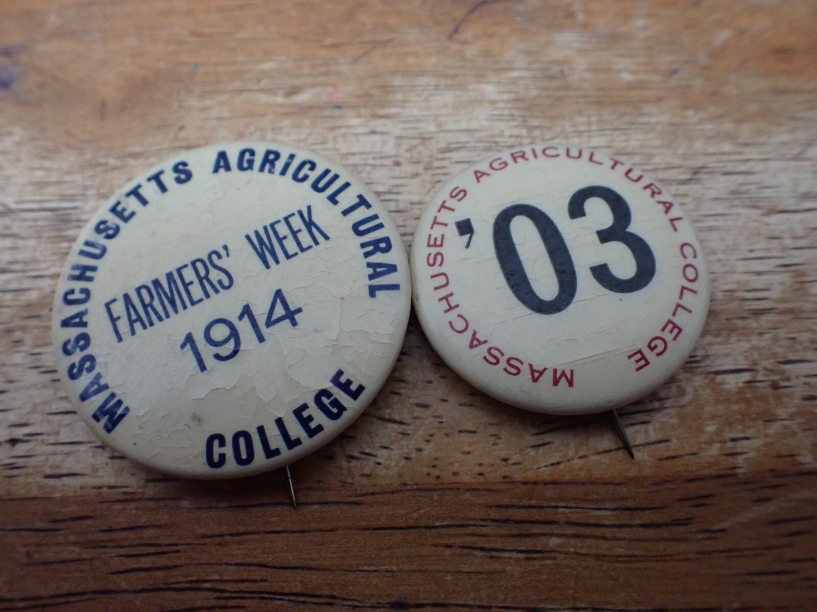 RARE MASSACHUSETTS AGRICULTURAL COLLEGE FARM WEEK 1914 EARLY pinback bx F#1