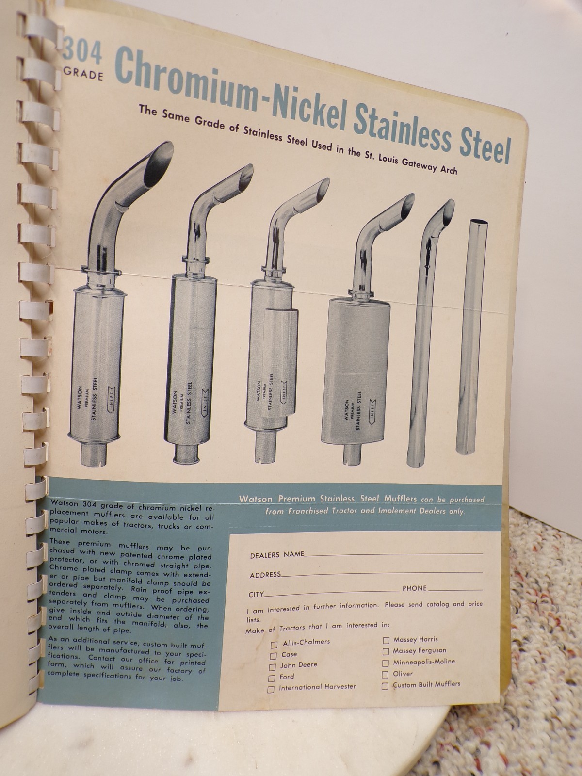1969 Watson 304 Grade Stainless Steel Tractor Mufflers Catalog East Prairie MO