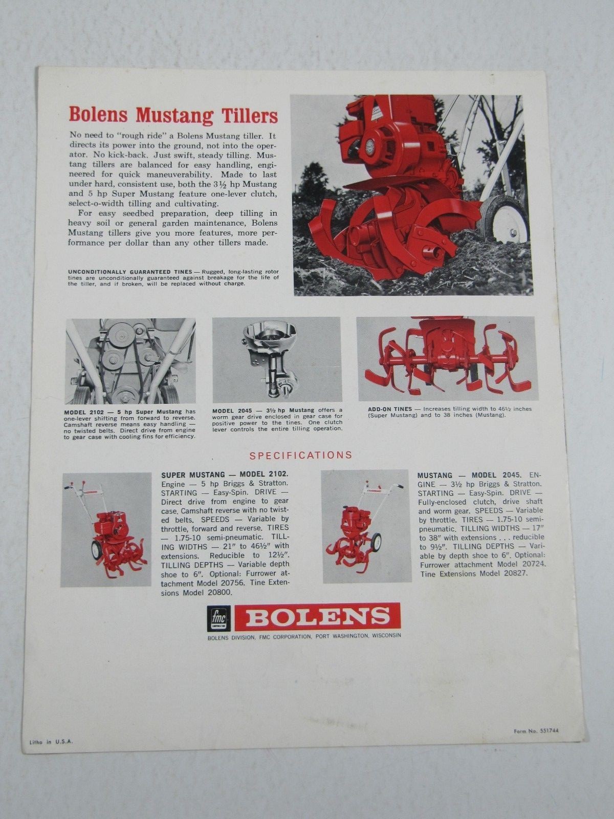 Bolens Specifications Catalog- Suburban Mowers and Tillers 1966 Brochure Flyer
