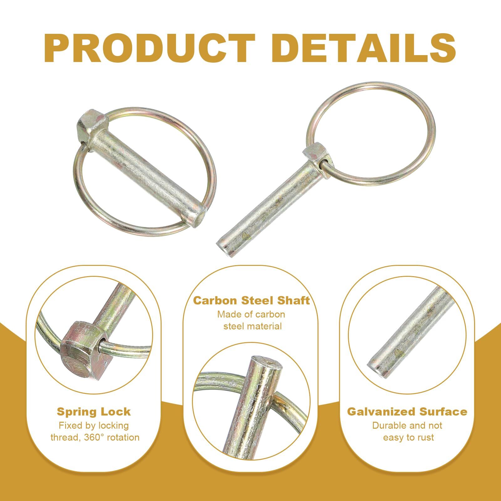 M10x50 mm Tractor Lynch Pin with Ring 10 Pcs Heavy Duty Assortment Kit Lock P…