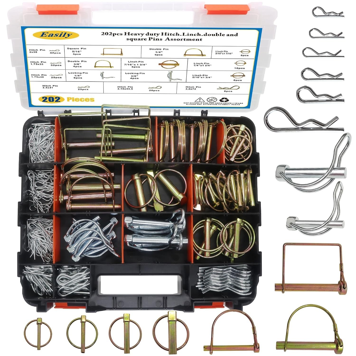 202PCS Hitch Pins Clip Pins, Linch and PTO Pins for Trailers Tractors Trucks …