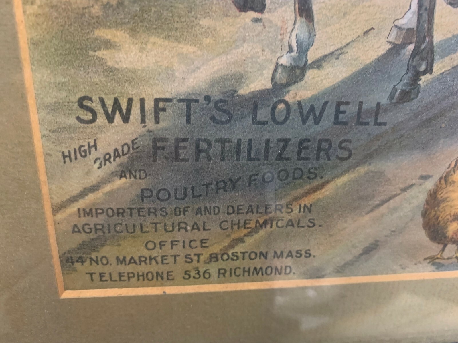 Rare Vintage Lowell Fertilizer Co. Litho Framed Sign FARM GAS OIL SODA COLA 17&Prime;