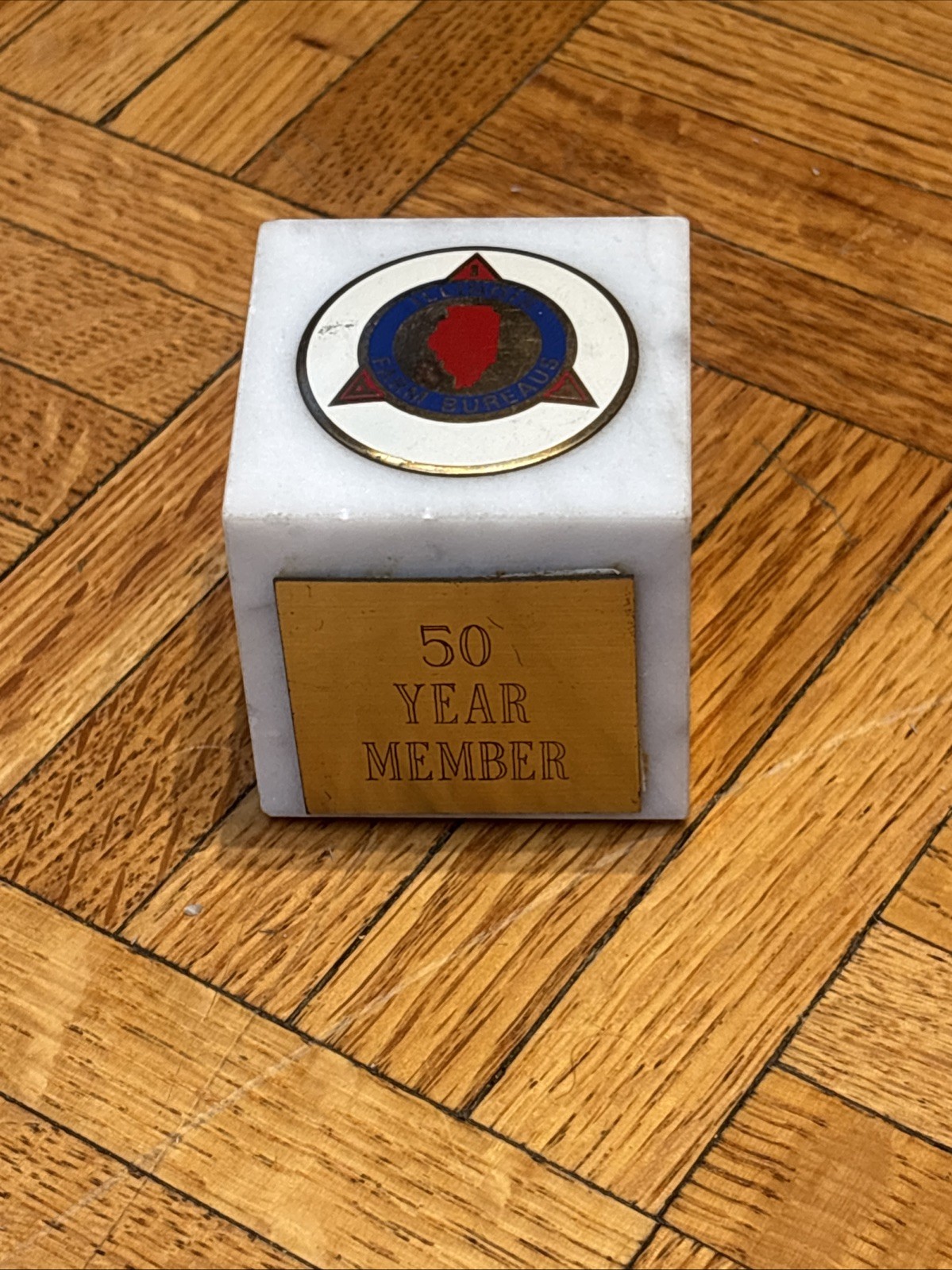 Vintage Illinois Farm Bureau 50 YEAR MEMBER Marble Paperweight