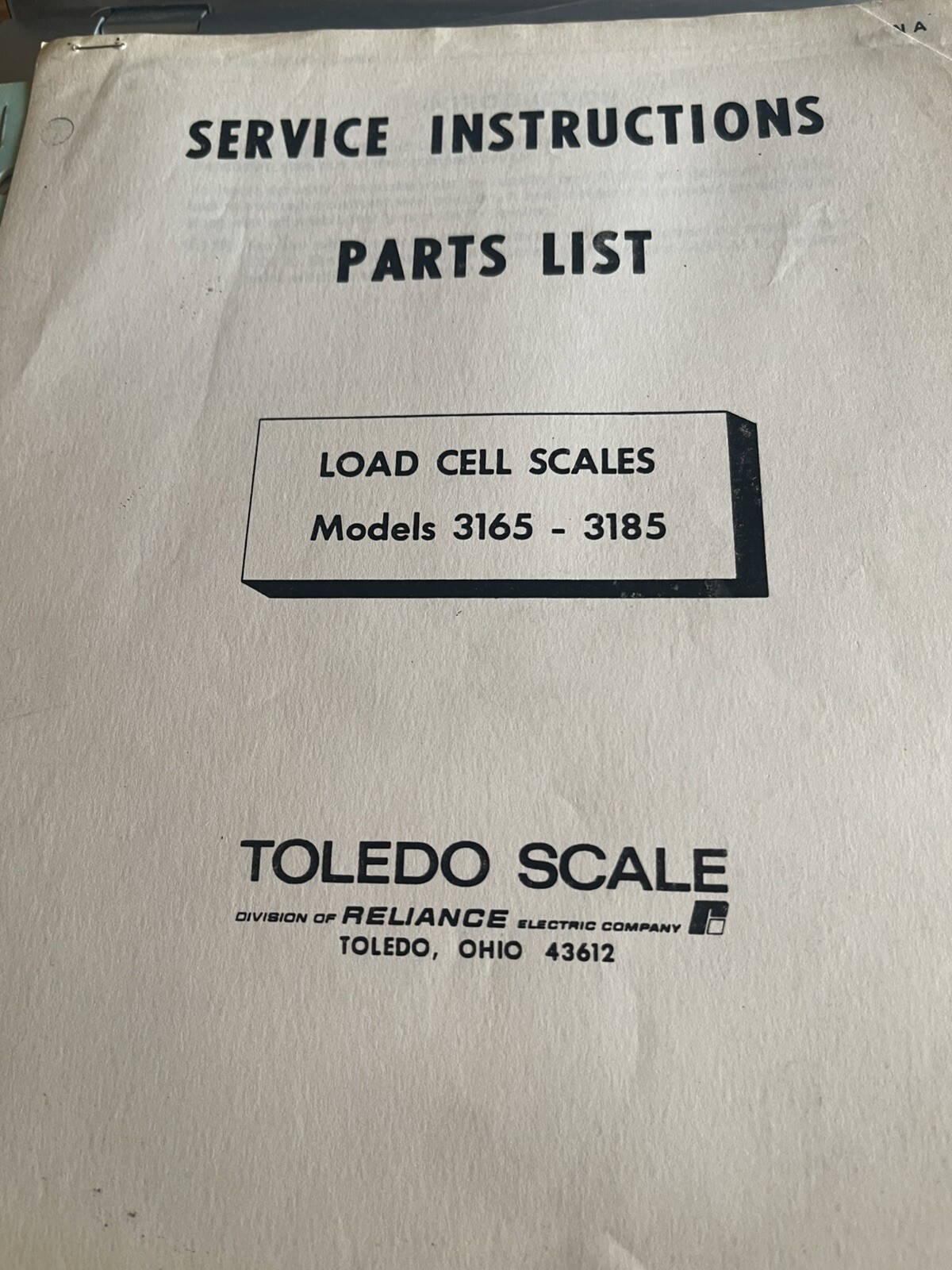 Toledo scale Company Service Instructions/Parts manuals, for assorted Models