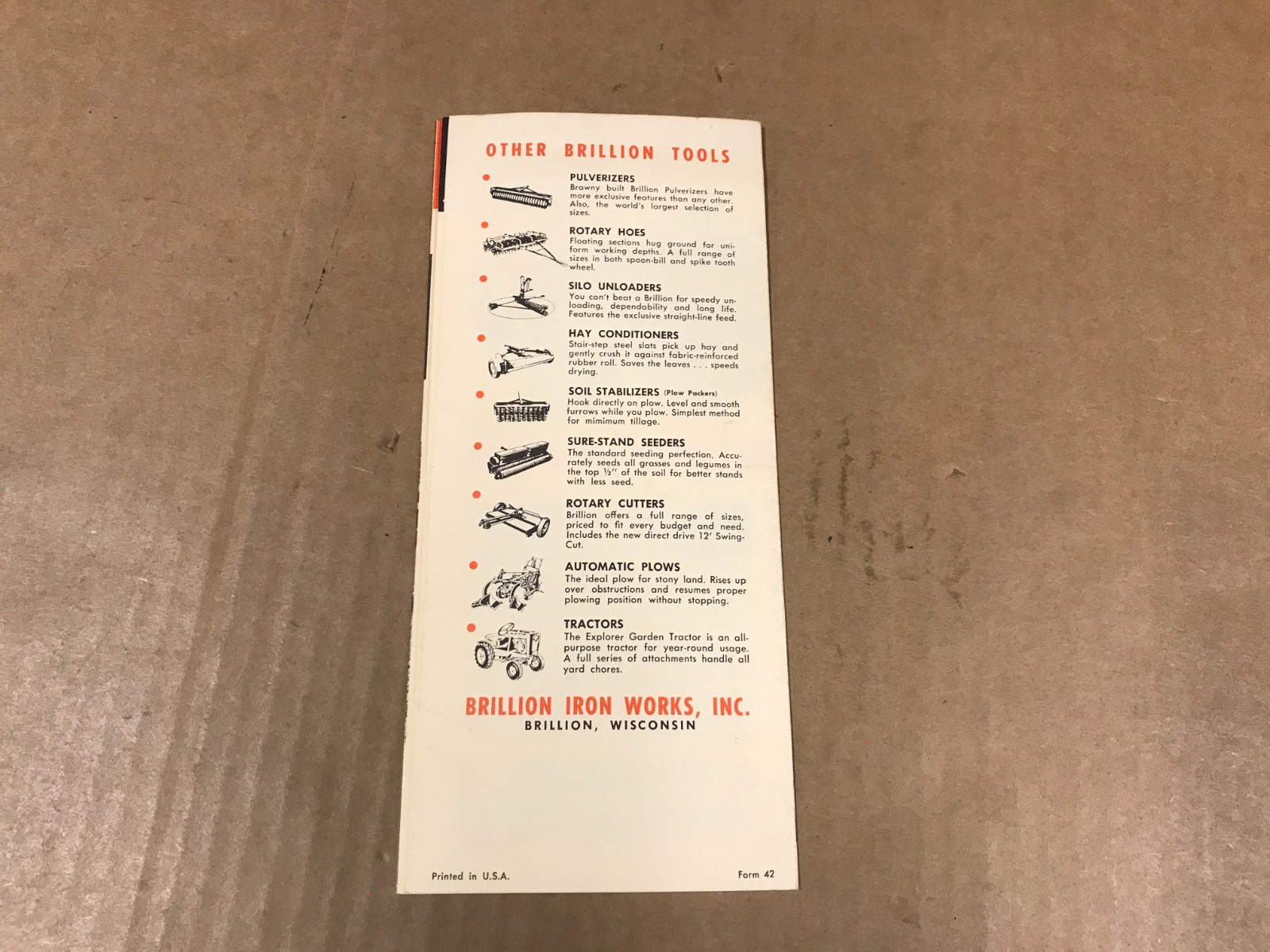 Vintage Brillion Pulvi-Mulchers Salesman Brochure
