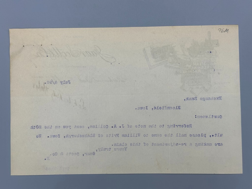 1898 GAAR SCOTT THRESHING MACHINERY Farm Advertising Letter RICHMOND INDIANA