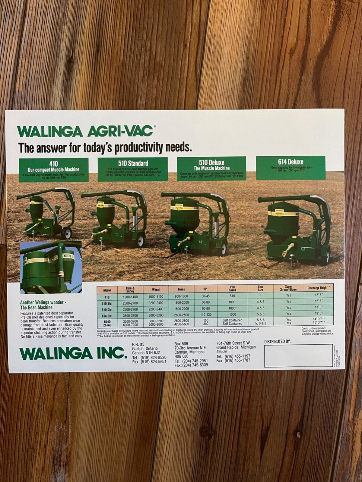 1995 Walinga Agri-Vac sales brochure