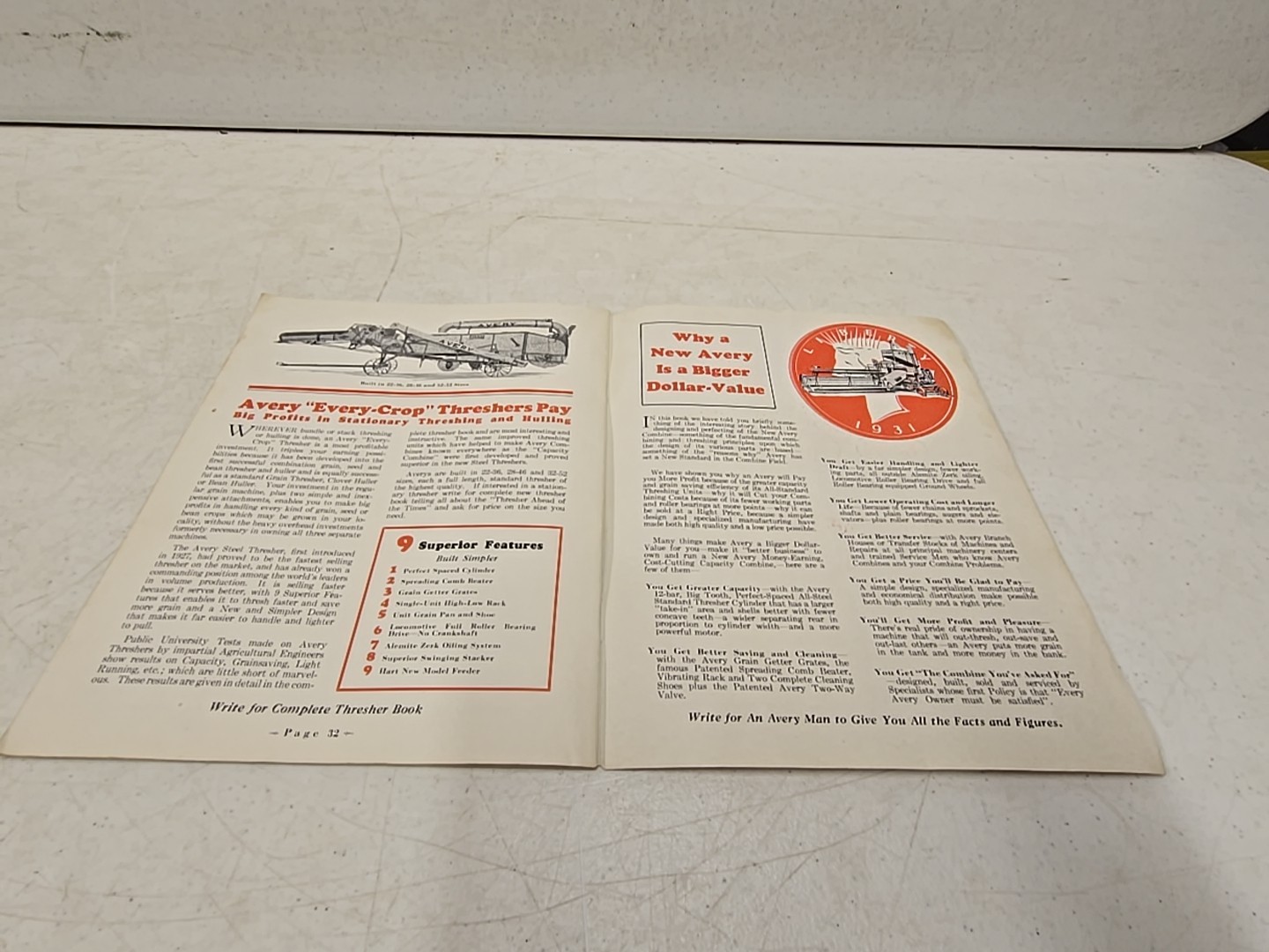 Vintage Avery Power Machinery Co Peoria IL Advertising Combine Catalog Brochure