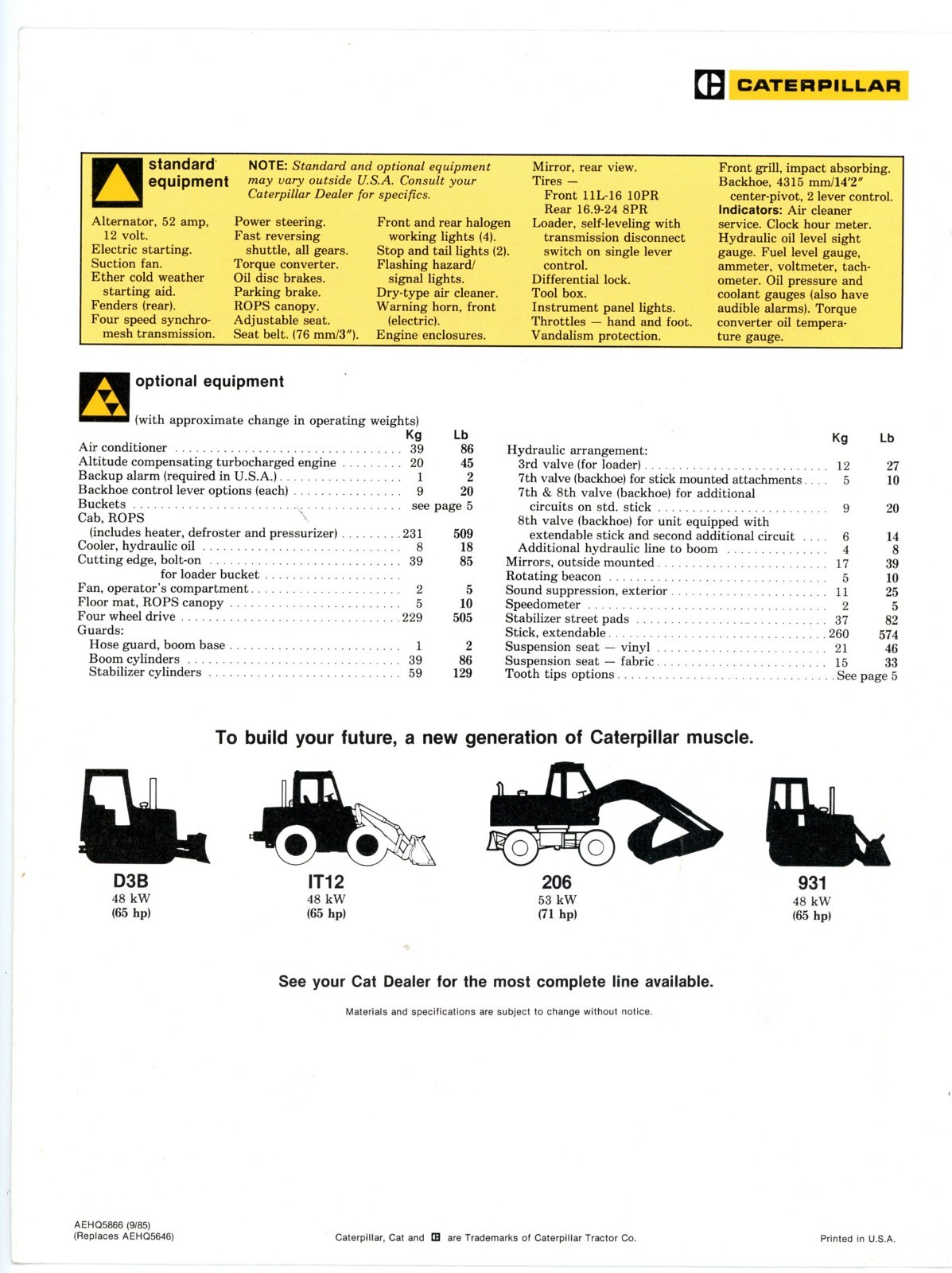 Caterpillar 416 backhoe Loader 1985 sales brochure