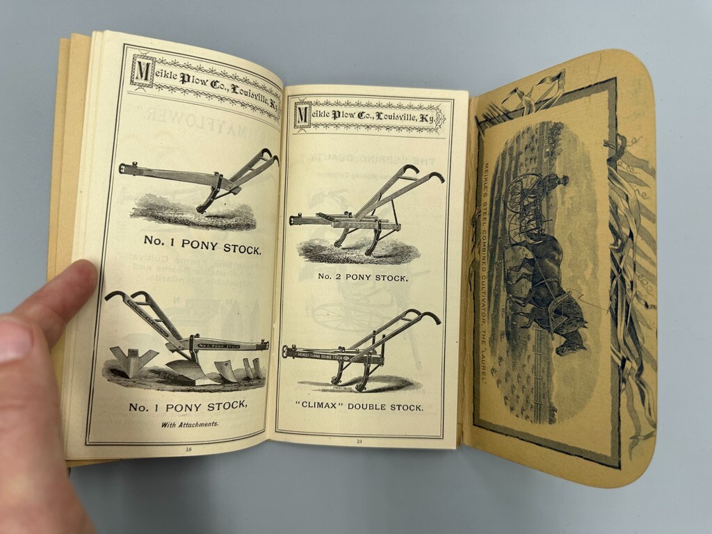 Rare 1887 MEIKLE PLOW Machinery FARM Pocket Ledger LOUISVILLE KY Advertising