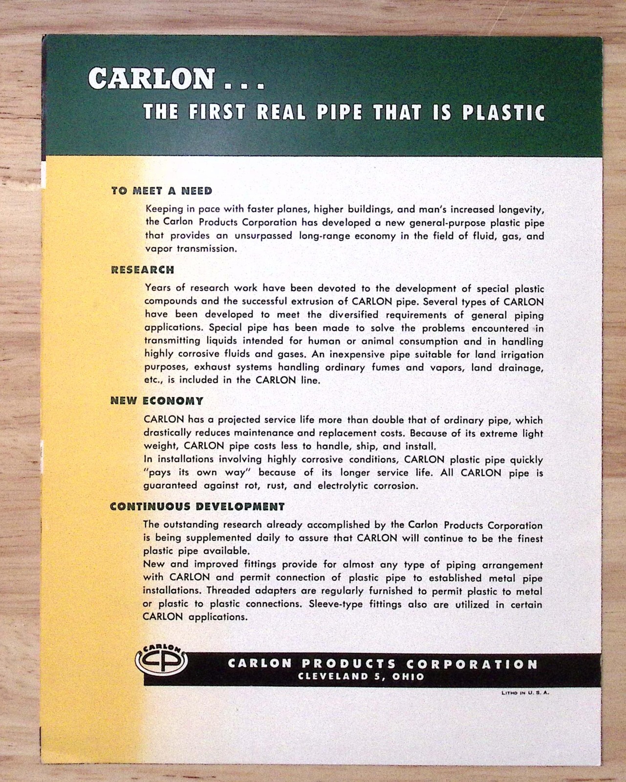 1950s Carlon Plastic Pipe Well Casing Brochure Carlon Products Corp Cleveland OH