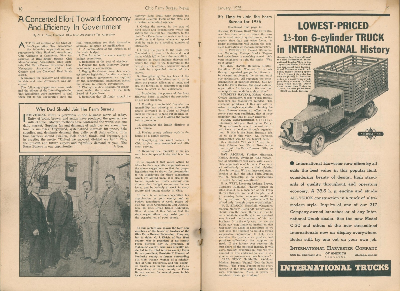 1935 Ohio Farm Bureau Magazine January Issue Farm Politics Tractor Advertising