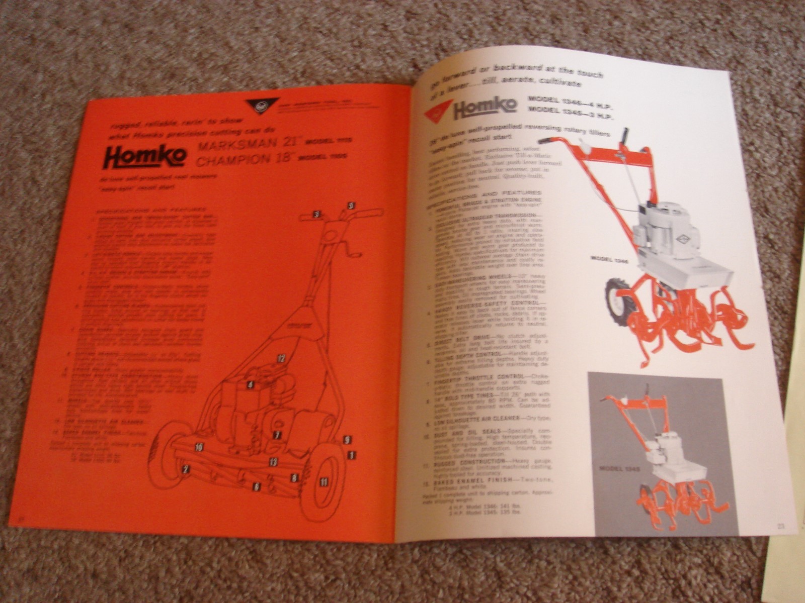 VINTAGE HOMKO 1963-1964 LAWN MOWER TRACTOR TILLER DEALER SALES BROCHURE LOT #2