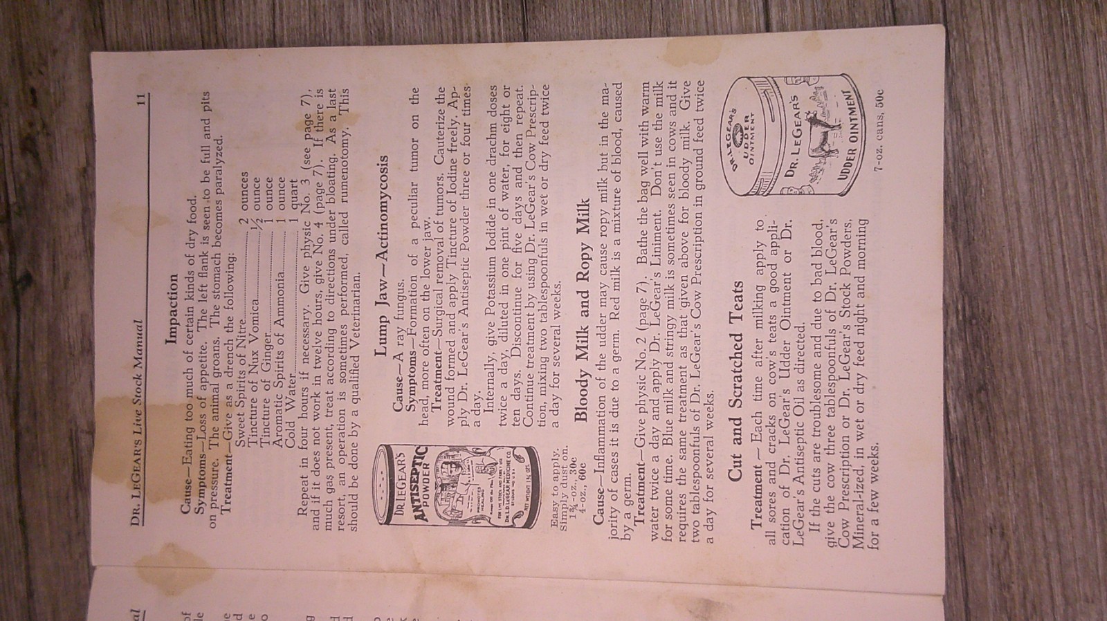 Dr. LeGear&rsquo;s livestock manual treatment of animals lots advertising 8O