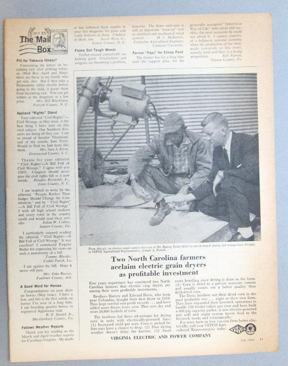 Original 1964 Electric Power Ad Endorsed by Harvey Davis Columbia North Carolina