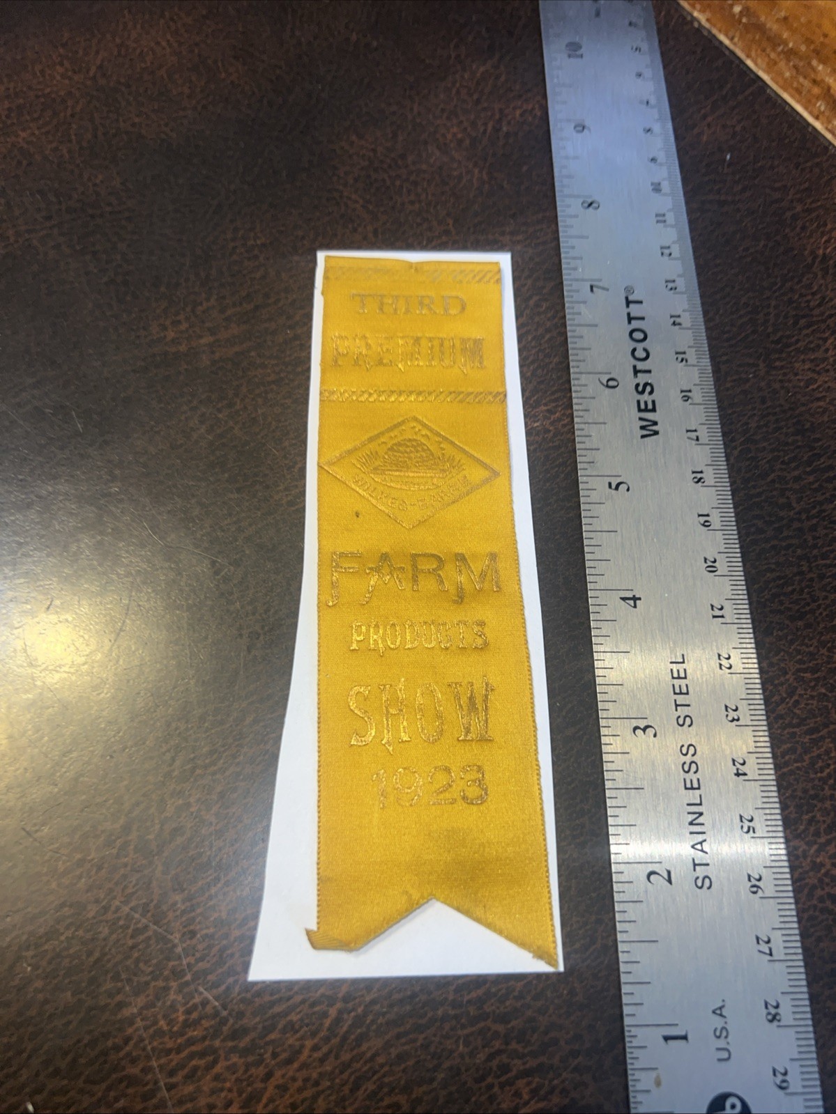 1923 Wilkes-Barre Farm Show Products Third Premium Ribbon
