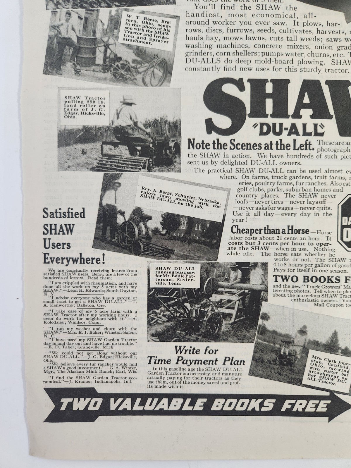 Shaw Du All T45 Garden Tractor Vintage 1930 Ad Magazine Print