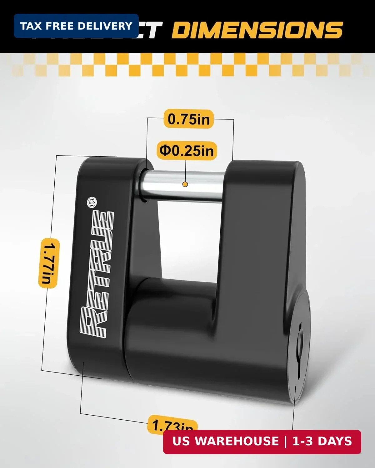 RETRUE Trailer Tongue Coupler Lock, Trailer Hitch Lock,Dia 1/4 Inch, 3/4 Inch Sp