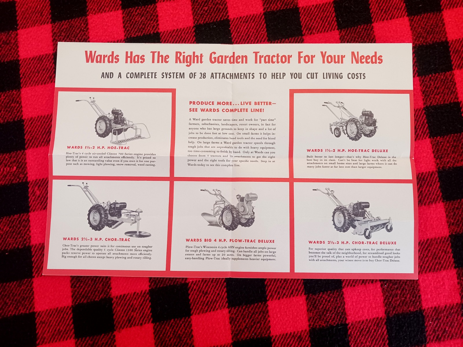 1950s Montgomery Ward Garden Tractor Poster Wards Plow-Trac Farm Flyer Brochure