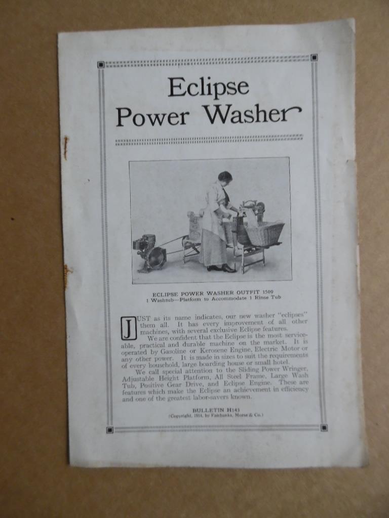 1914 Fairbanks Morse Eclipse Power Washer Bulletin Brochure Engines Vintage ORIG