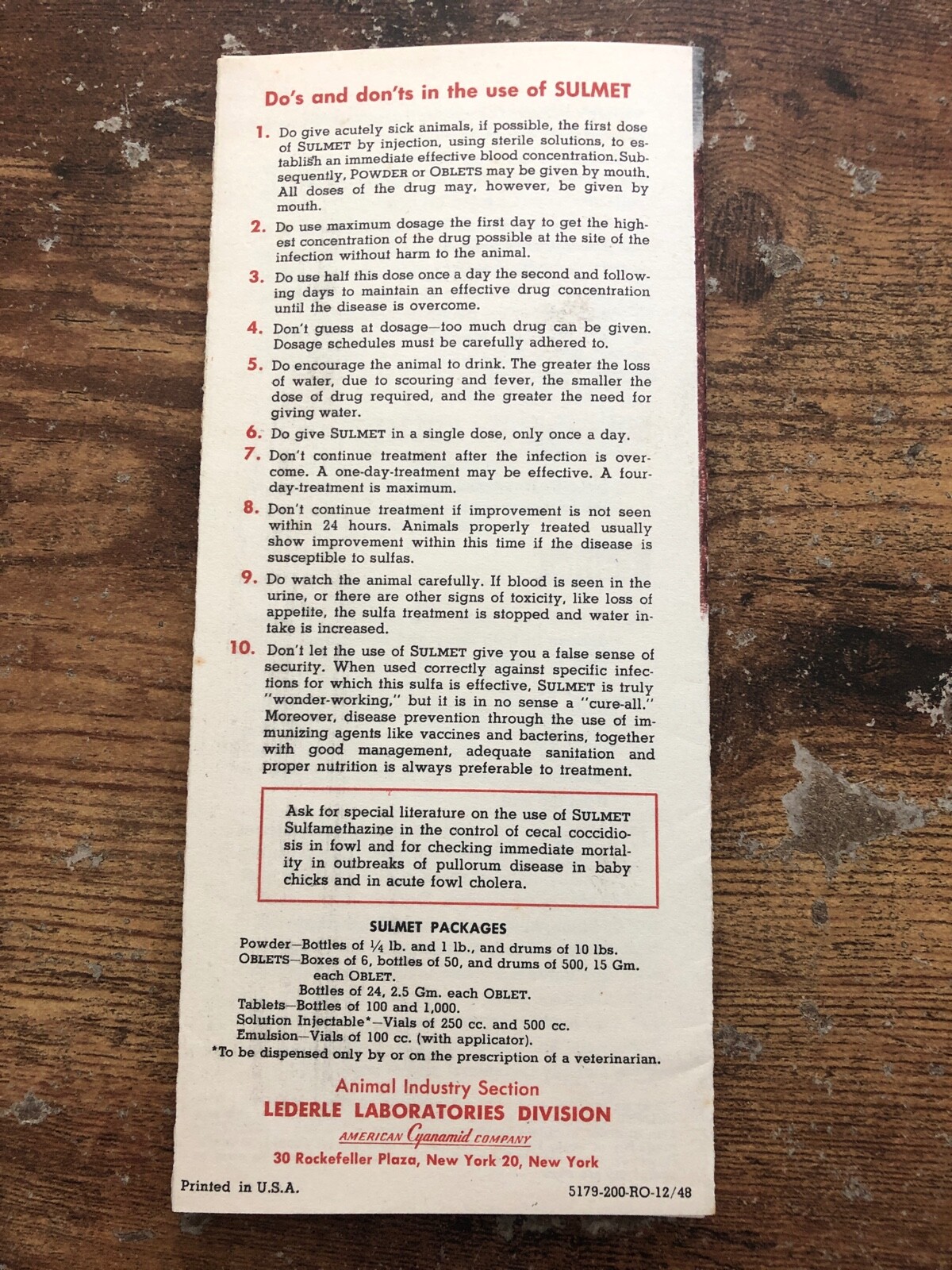Vintage SULMET All Animals Brochure Lederle Labs CATTLE SWINE HORSE CALF SHEEP