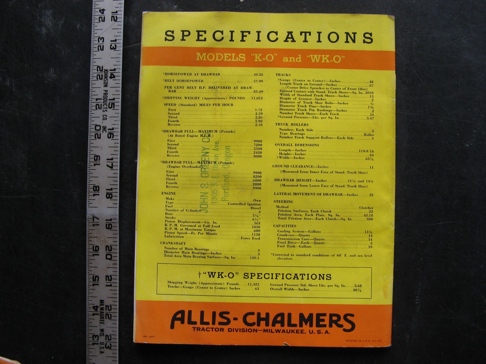 1936 ALLIS CHALMERS KO CRAWLER OIL TRACTOR Sales Booklet/Brochure DIESEL VINTAGE