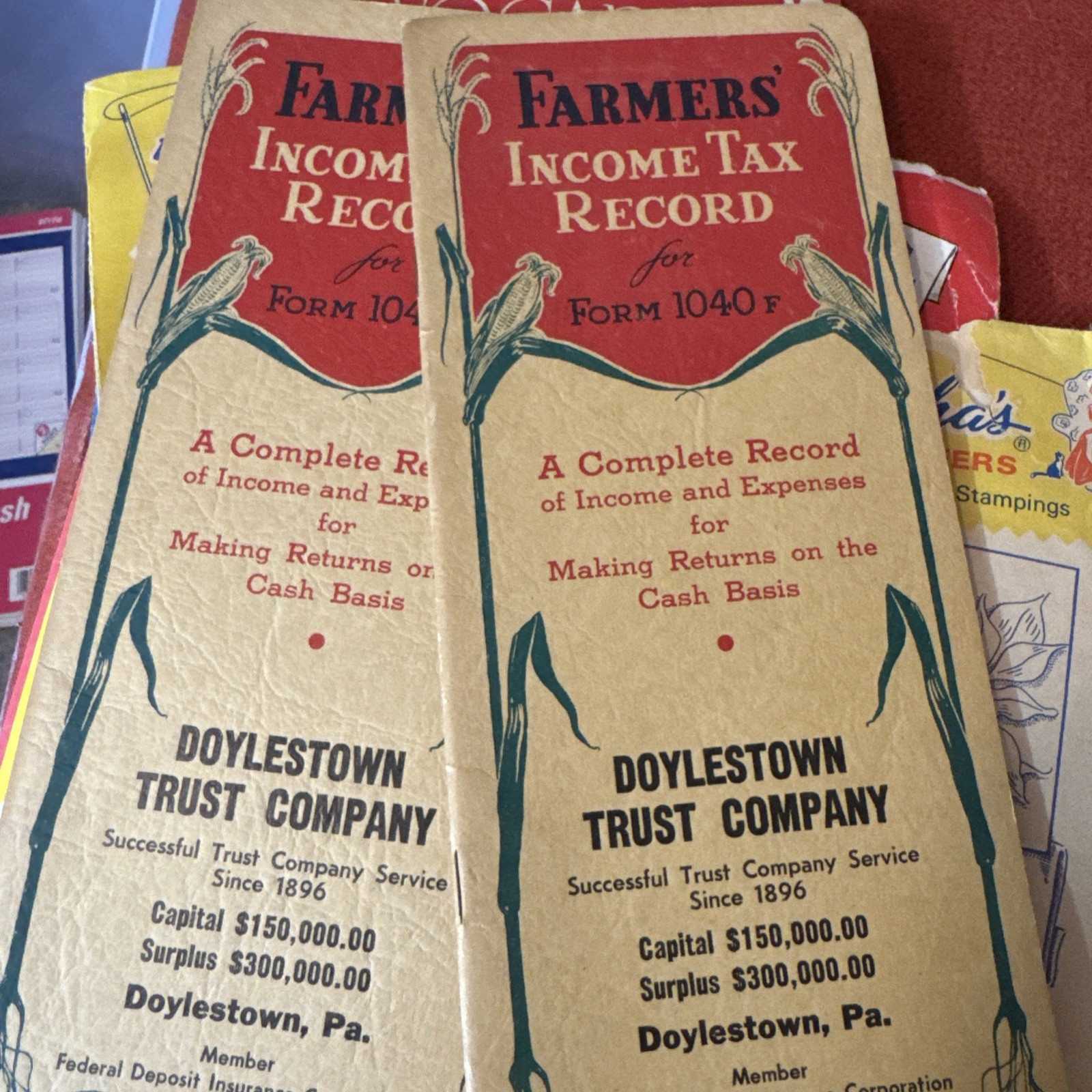 Vintage Farmers Income Tax record, income/expenses form 1040F, doylestown trust
