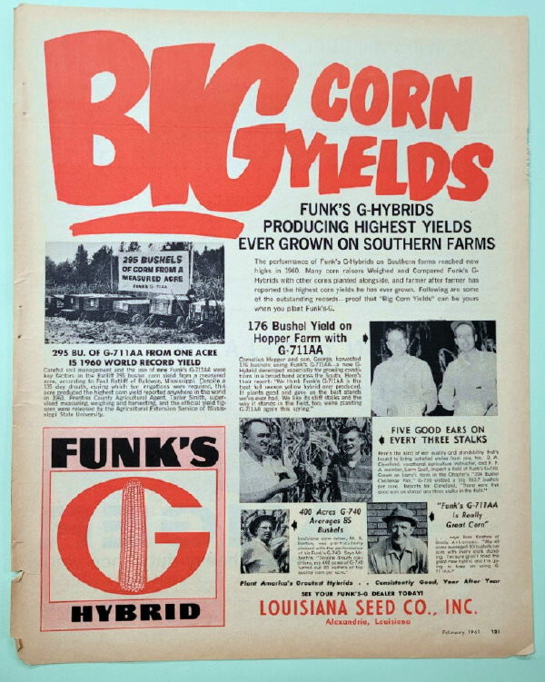 Original 1961 Funk&rsquo;s Seed Ad Features Ross Keahey of Grady Arkansas 10.5×13.5