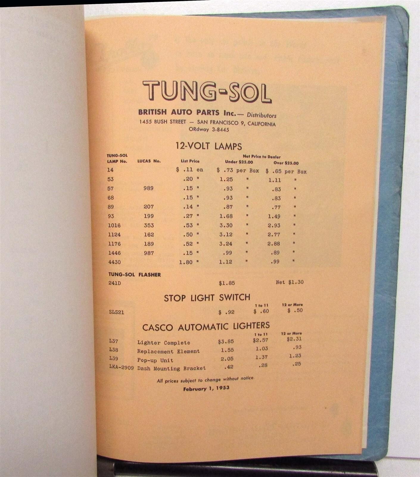 1954 British Auto Parts Bulletins Illustrated Parts & Price List Retail Catalog