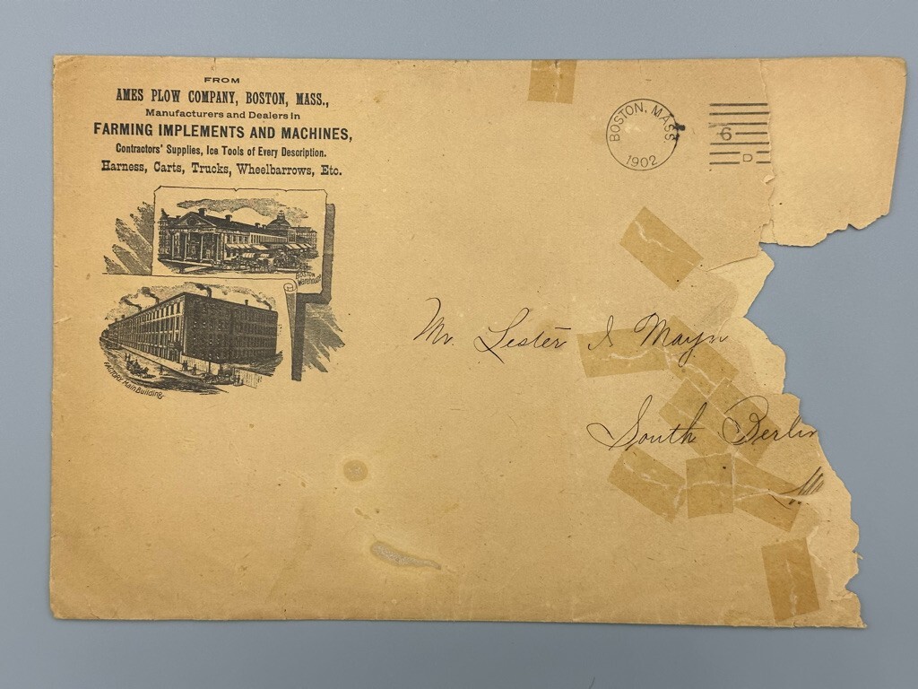 1902 AMES PLOW Antique FARM Illustrated Advertising POSTAL COVER Large Envelope